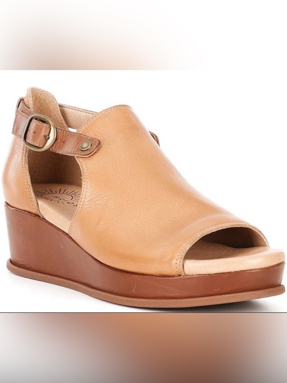 Brioso Lina Leather Closed Back Wedge Shooties almond brown size 5.5M
